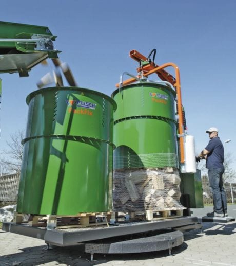 Brennholz verpacken Netzverpackung Doppel-Drehtisch