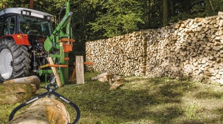 Holzspalter mit karftvoller Seilwinde zum Beiziehen der Meterstämme